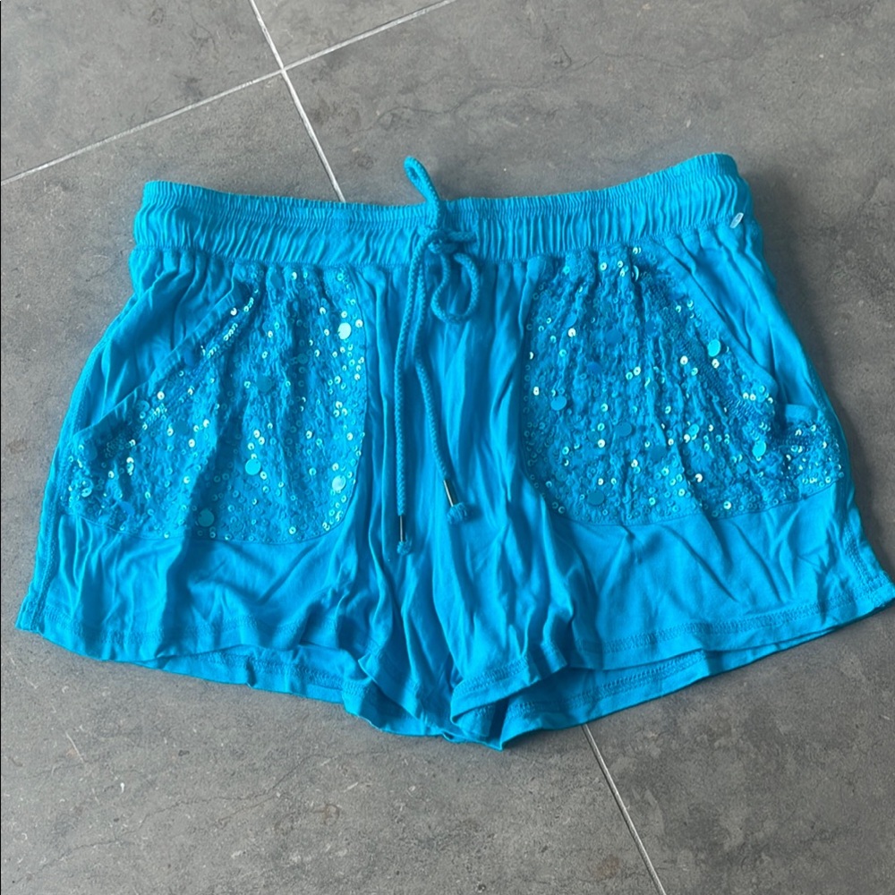 Letarte Blue  Sequin Pocket Shorts NWT